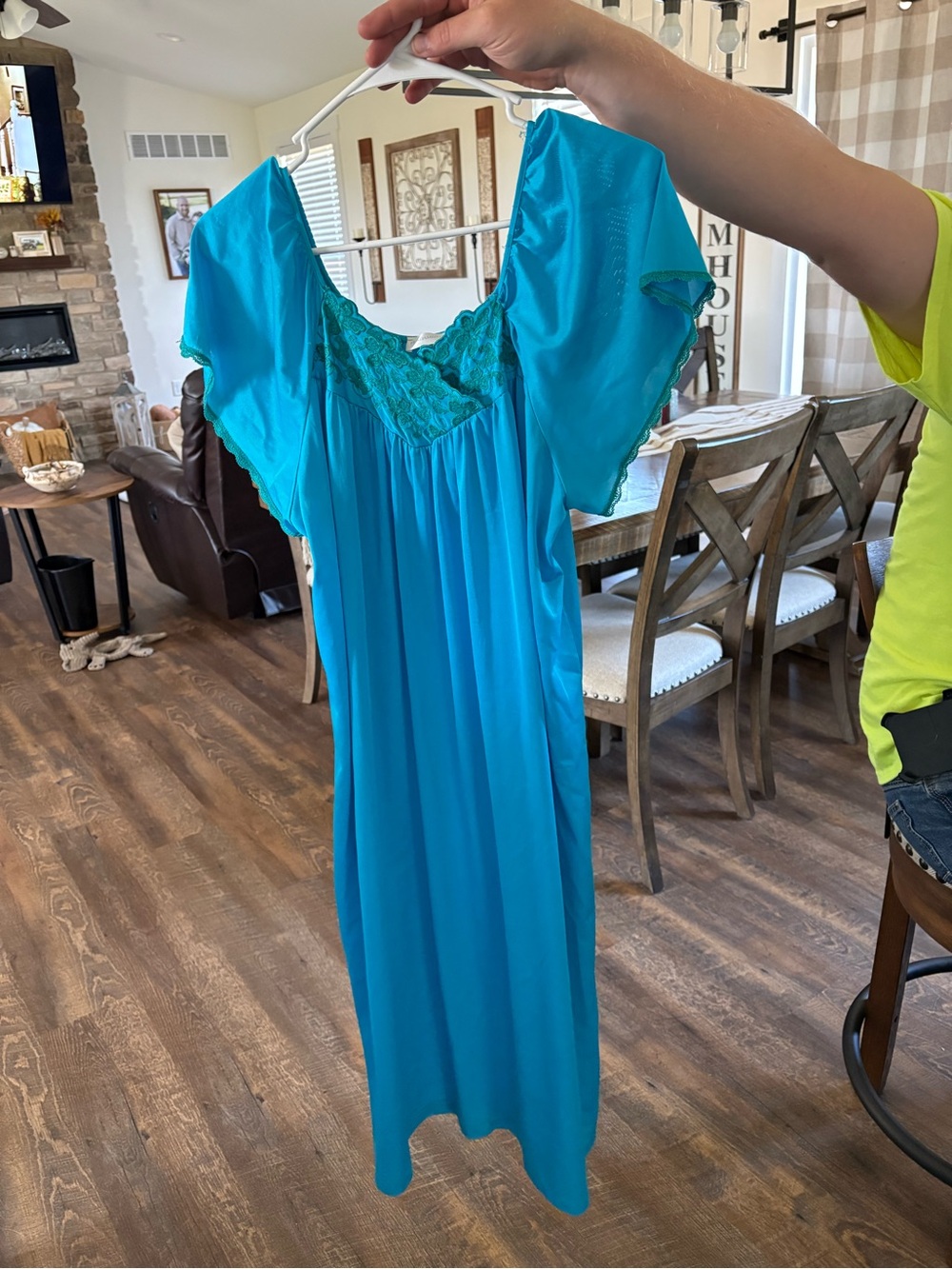 Women's Turquoise Lace-Trim Nightgown
